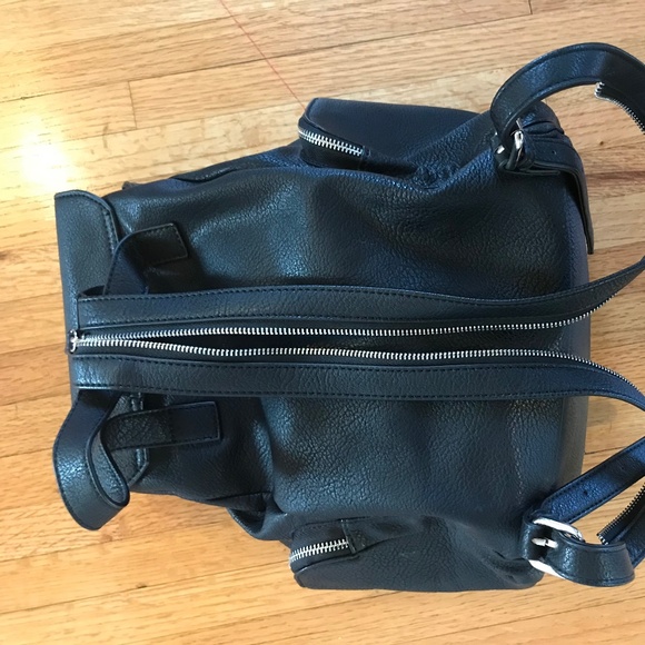 Black Vegan Leather Backpack with Zipper Strap main image 4